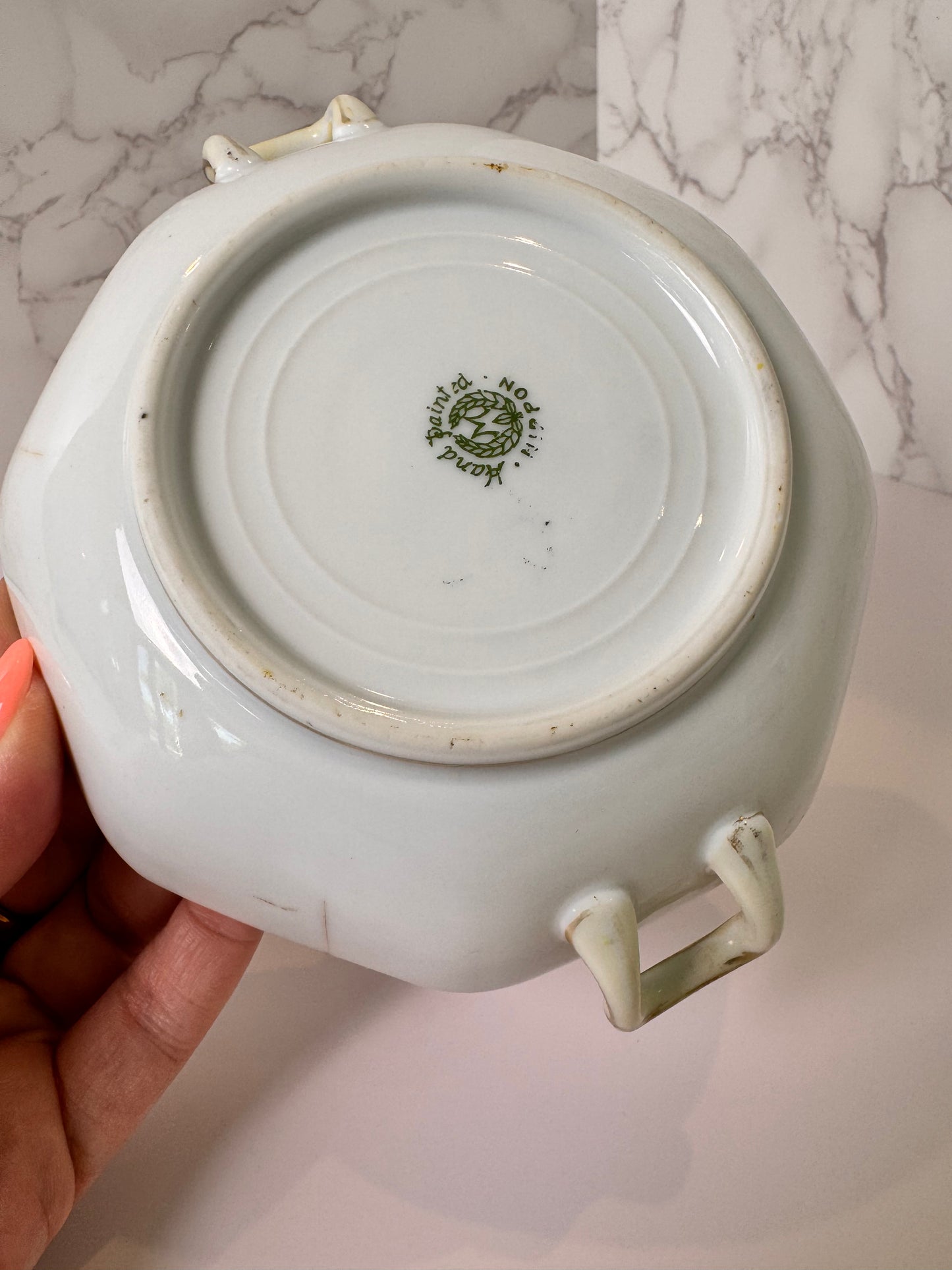 Antique Nippon Hand-Painted Dish | Grape & Leaf Motif | Open Handles | Gold Trim | Maple Leaf Mark