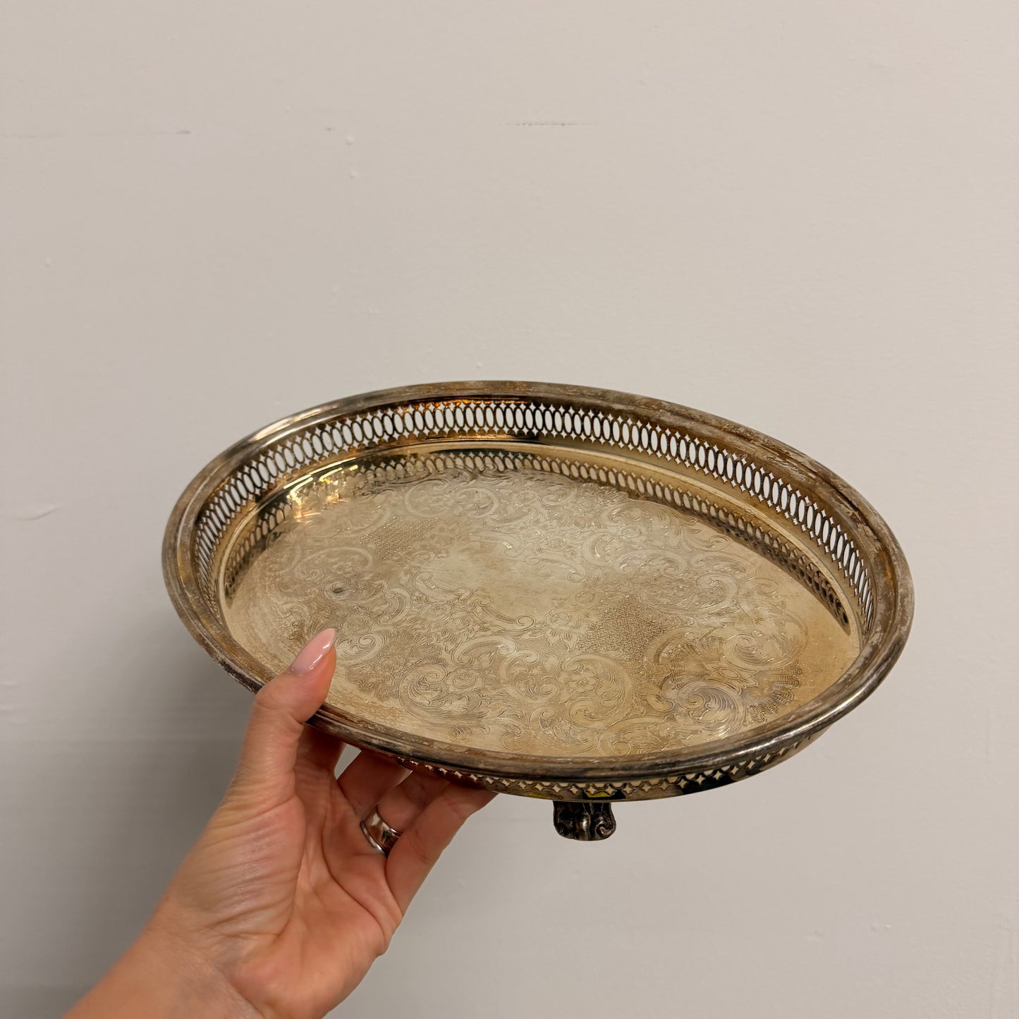 Vintage Silverplate Footed Gallery Tray