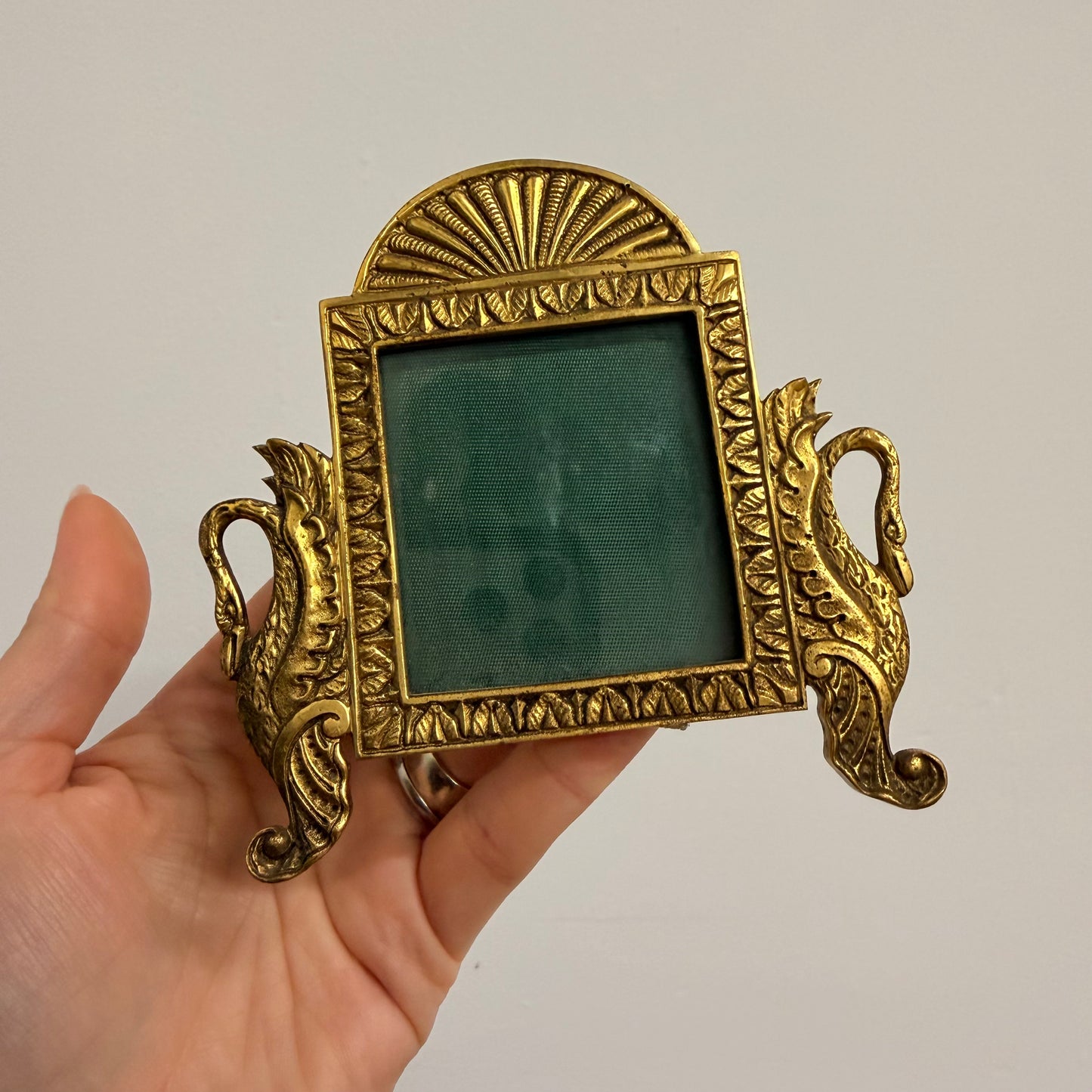 Vintage Brass Swan Easel Picture Frame