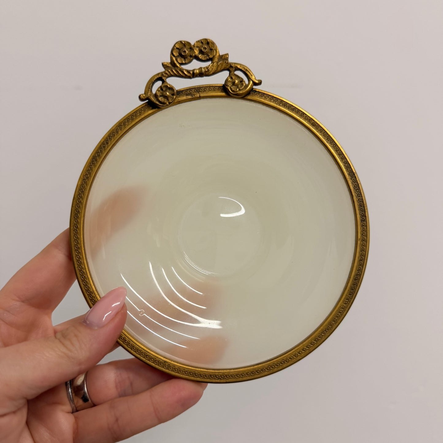 White Opaline Dish/Catch-all w/ Ormolu Mount 2