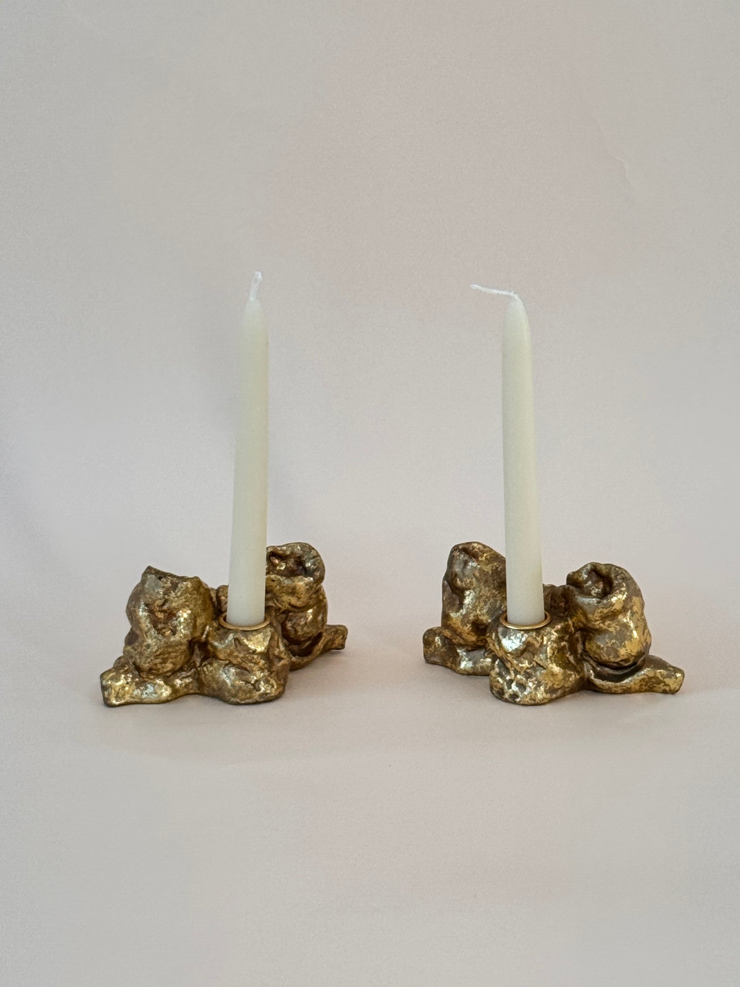 Vintage Gilded Bow Candlesticks (Pair) — Hand-Gilded Ceramic Bow Ribbon Taper Holders