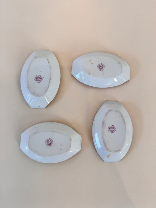 Antique Nippon Hand-Painted Porcelain Salt Cellars, Set of 4 – Floral & Gold