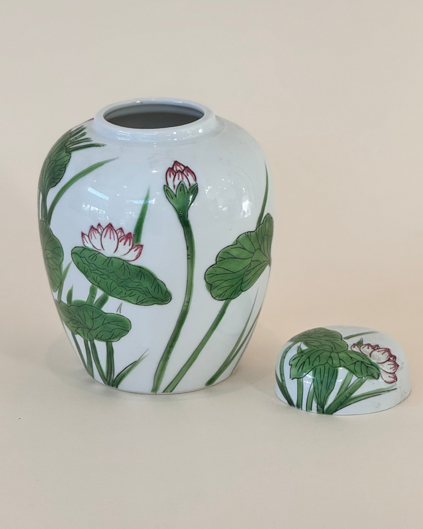 Vintage Andrea by Sadek Ginger Jar – Lily Pad & Lotus Floral Porcelain