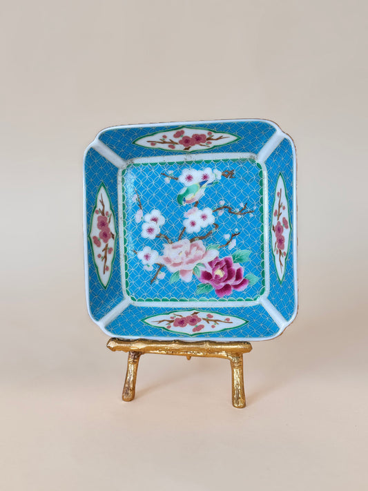 Vintage Takahashi Cloisonné-Style Floral Trinket Dish