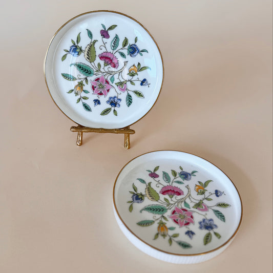 Set of 2 Minton Haddon Hall Bone China Trinket Dishes / Coasters – Floral Pattern