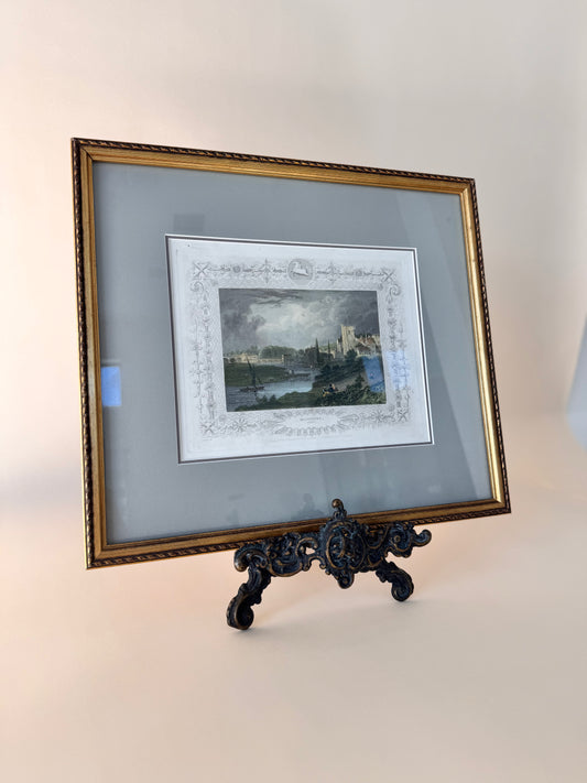 Antique Hand-Coloured Engraving of Maidstone, Kent with Unicorn Crest – Framed, c. 1890