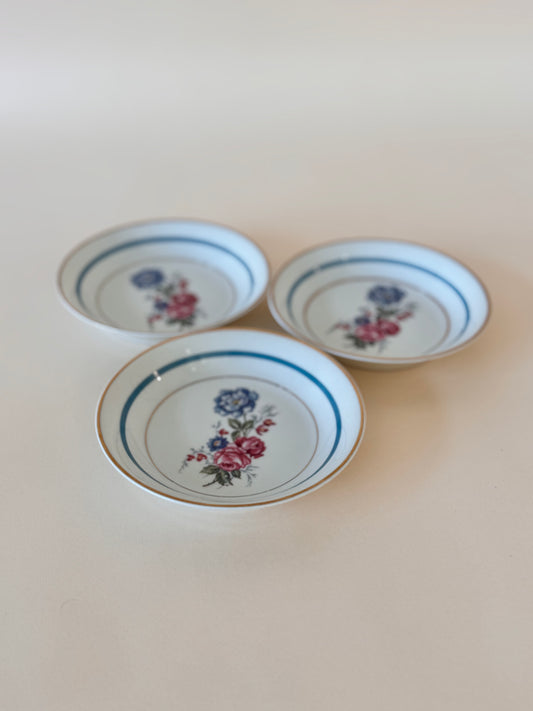 Set of 3 Vintage Limoges Floral Plates | Matching Hand-Painted French Porcelain with Gilt Edges – 5" Dessert or Appetizer Dishes