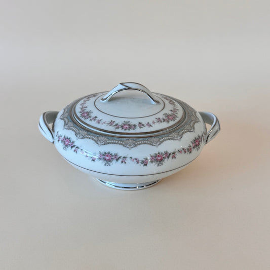 Noritake Glenwood 5771 Covered Sugar Bowl – Pink Roses & Platinum Trim