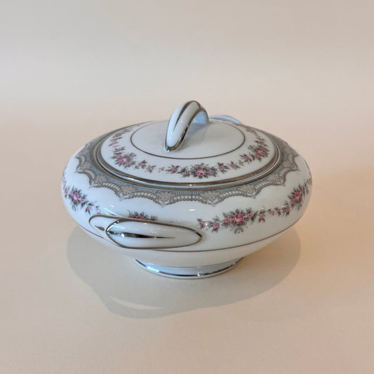 Noritake Glenwood 5771 Covered Sugar Bowl – Pink Roses & Platinum Trim