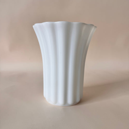 Vintage Translucent Fluted Milk Glass Vase – Scalloped Rim – 7.25” Tall
