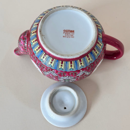 Vintage Wan Shou Wu Jiang Red Chinese Longevity Teapot