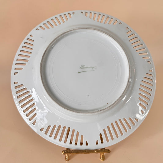 Antique German Reticulated Porcelain Plate – Floral Design – 10.25” Diameter