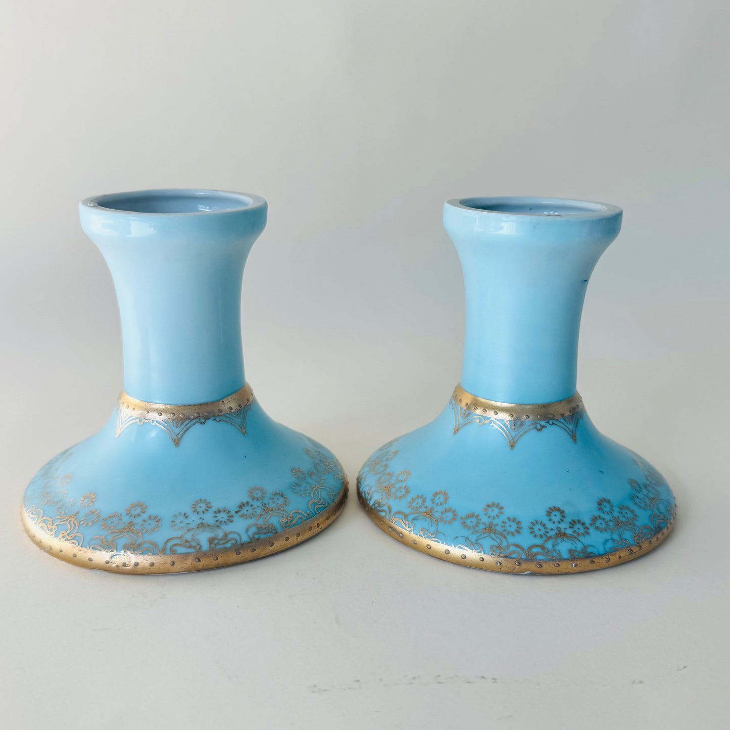 Antique Vienna-Style Blue & Gold Porcelain Candlestick Pair